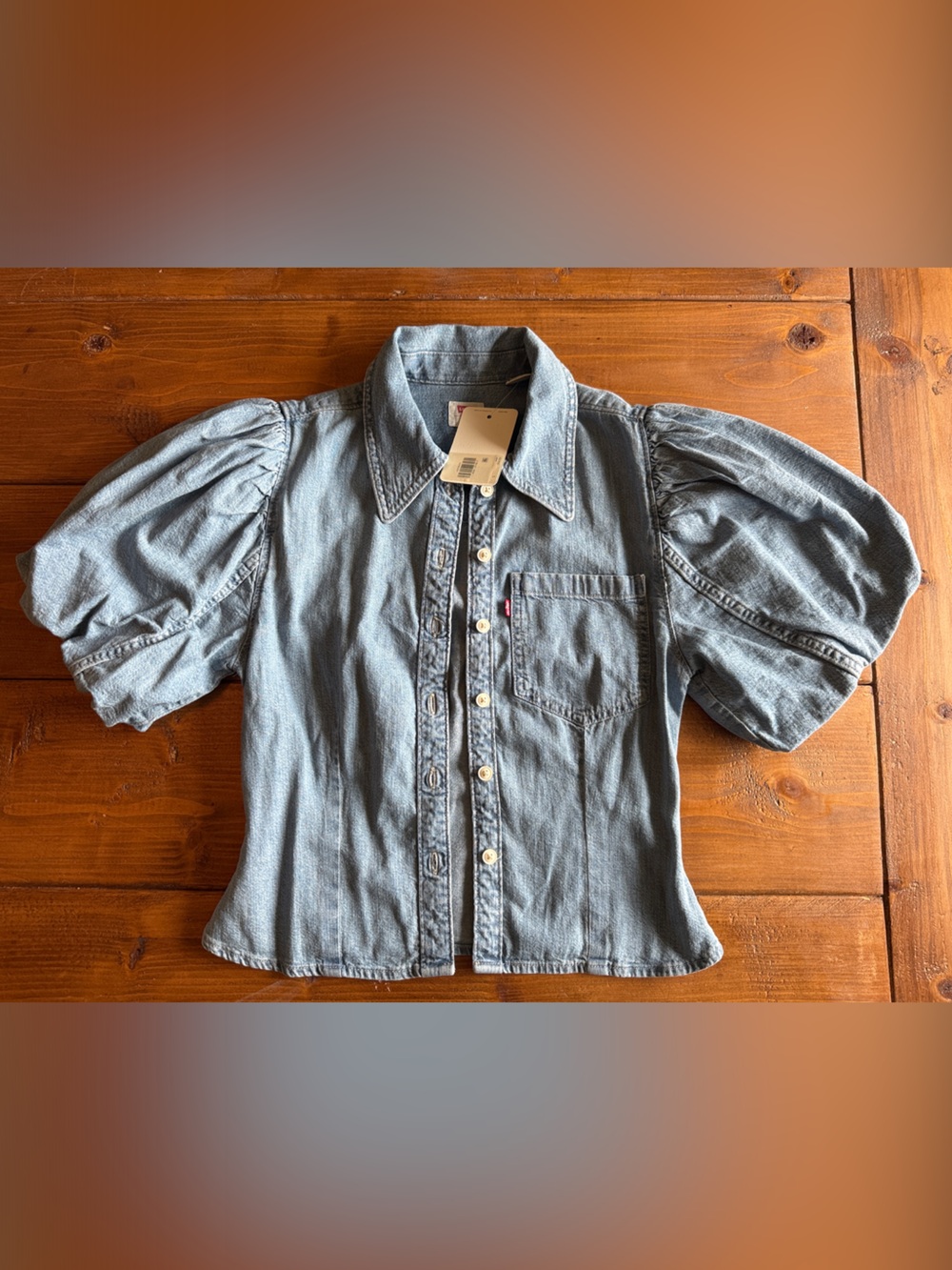 Levi's Light Blue Puff Sleeve Denim Blouse